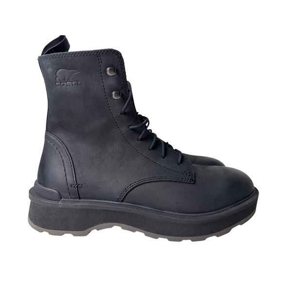 Sorel Hi-Line Lace Boots Women's Size 9 Black Waterproof Leather Low Heel Tabs - Picture 2 of 10